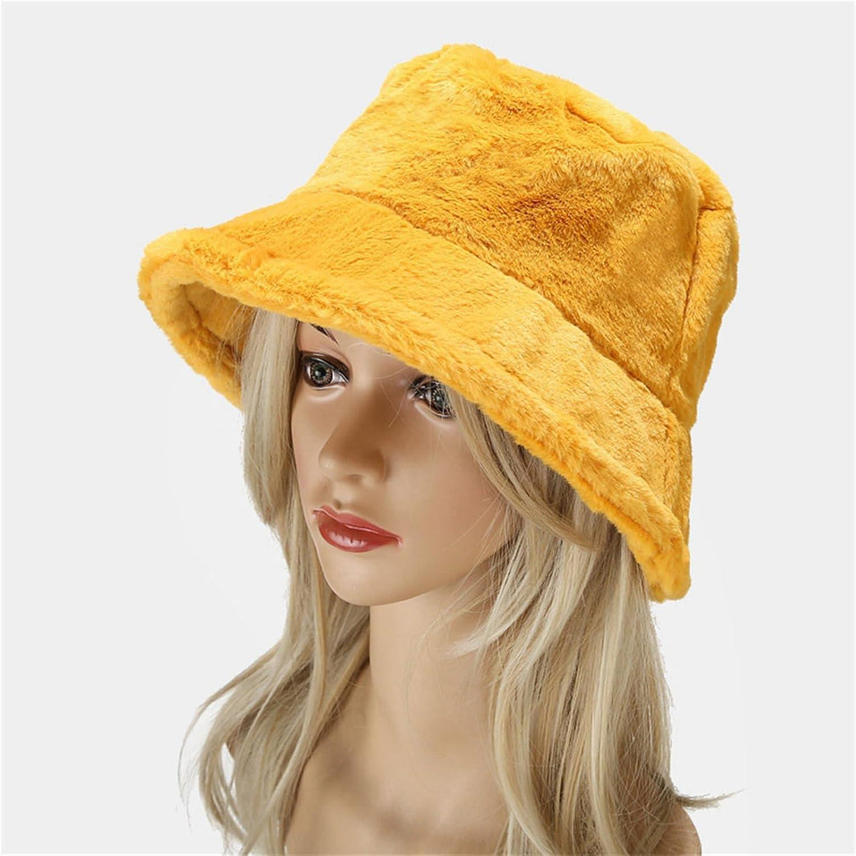 Flauschige Winter Fischerhut Damen Gelb – Warm & Verstellbar