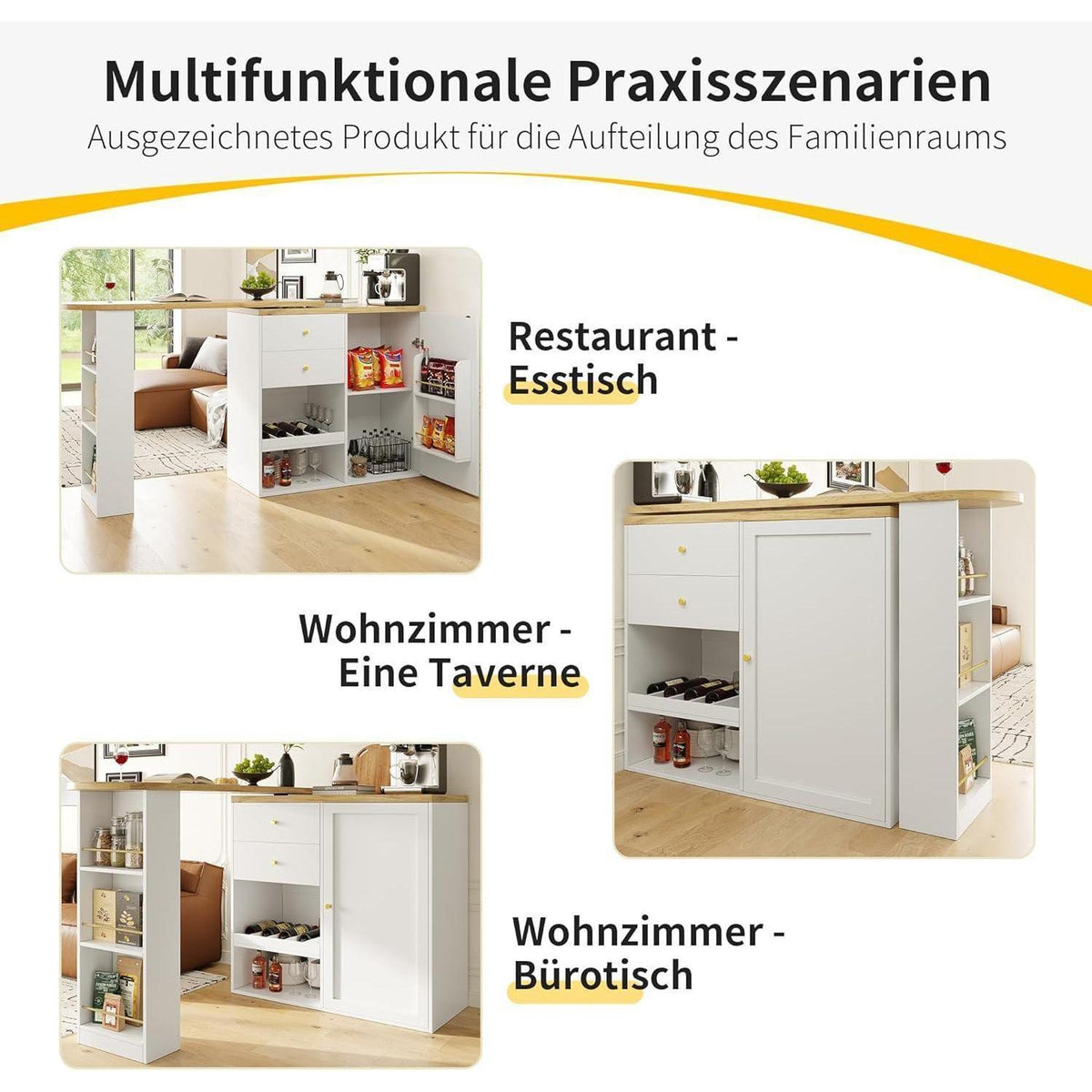 Klappbarer Esstisch mit Stauraum & Schublade – Weiß 138x104cm