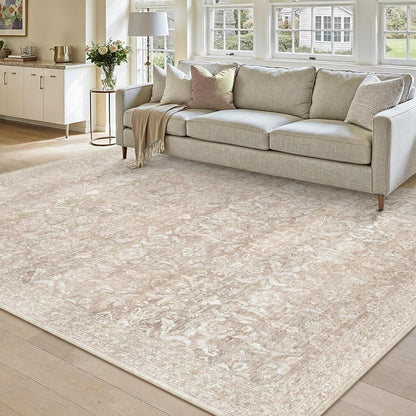 Vintage Teppich Beige 160x230cm Waschbar Rechteckig Wohnzimmer