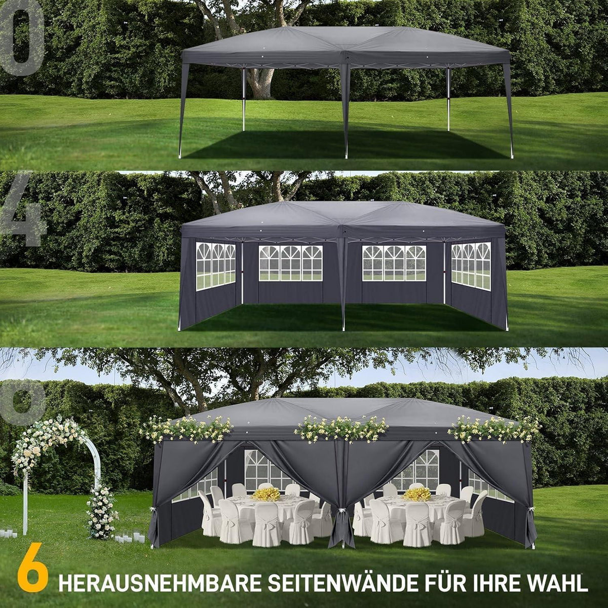 Faltpavillon 3x6m mit Stahlrahmen & 6 Seitenteilen – Winterfest & UV-Schutz