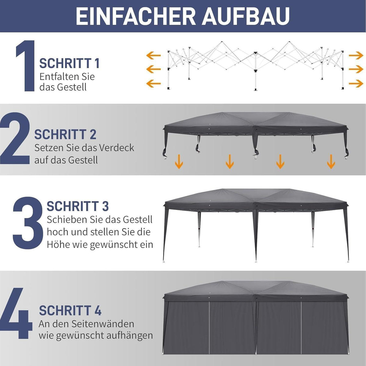 Faltpavillon 3x6m mit Stahlrahmen & 6 Seitenteilen – Winterfest & UV-Schutz