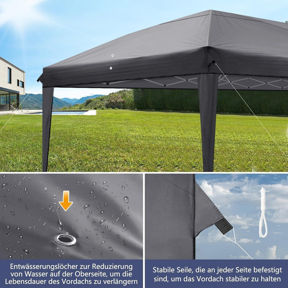 Faltpavillon 3x6m mit Stahlrahmen & 6 Seitenteilen – Winterfest & UV-Schutz