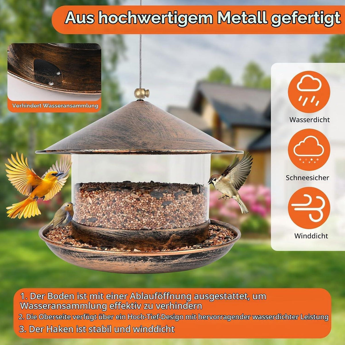 Vogelhaus Metall, Wetterfest & Nagefester Futterspender