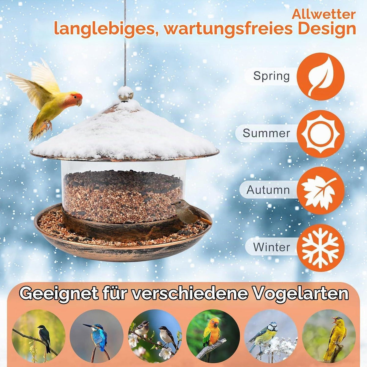 Vogelhaus Metall, Wetterfest & Nagefester Futterspender