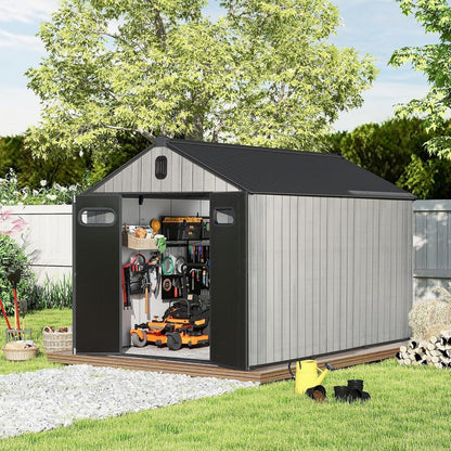 Gartenhaus Kunststoff Grau – 2,4 x 3,6 m, Gerätehaus