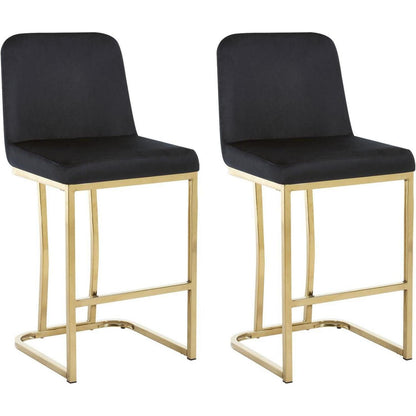 Barhocker 2er Set Samt mit goldenen Beinen