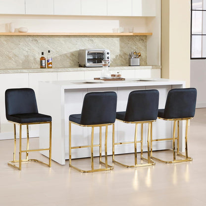 Barhocker Set 4er – Samt, Goldbein, Schwarz