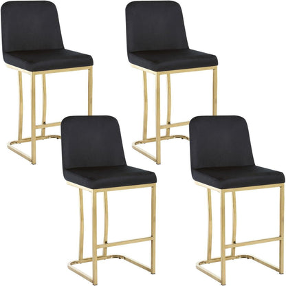 Barhocker Set 4er – Samt, Goldbein, Schwarz