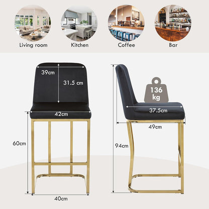 Barhocker Set 4er – Samt, Goldbein, Schwarz