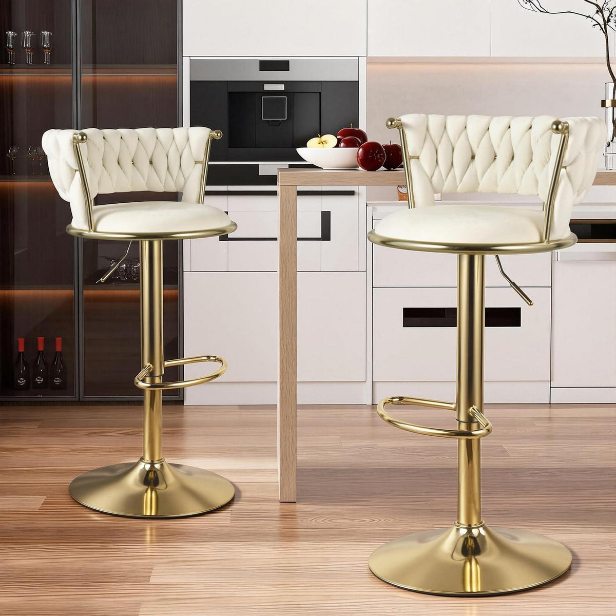 Höhenverstellbarer Barhocker 2er Set – Gold/Beige