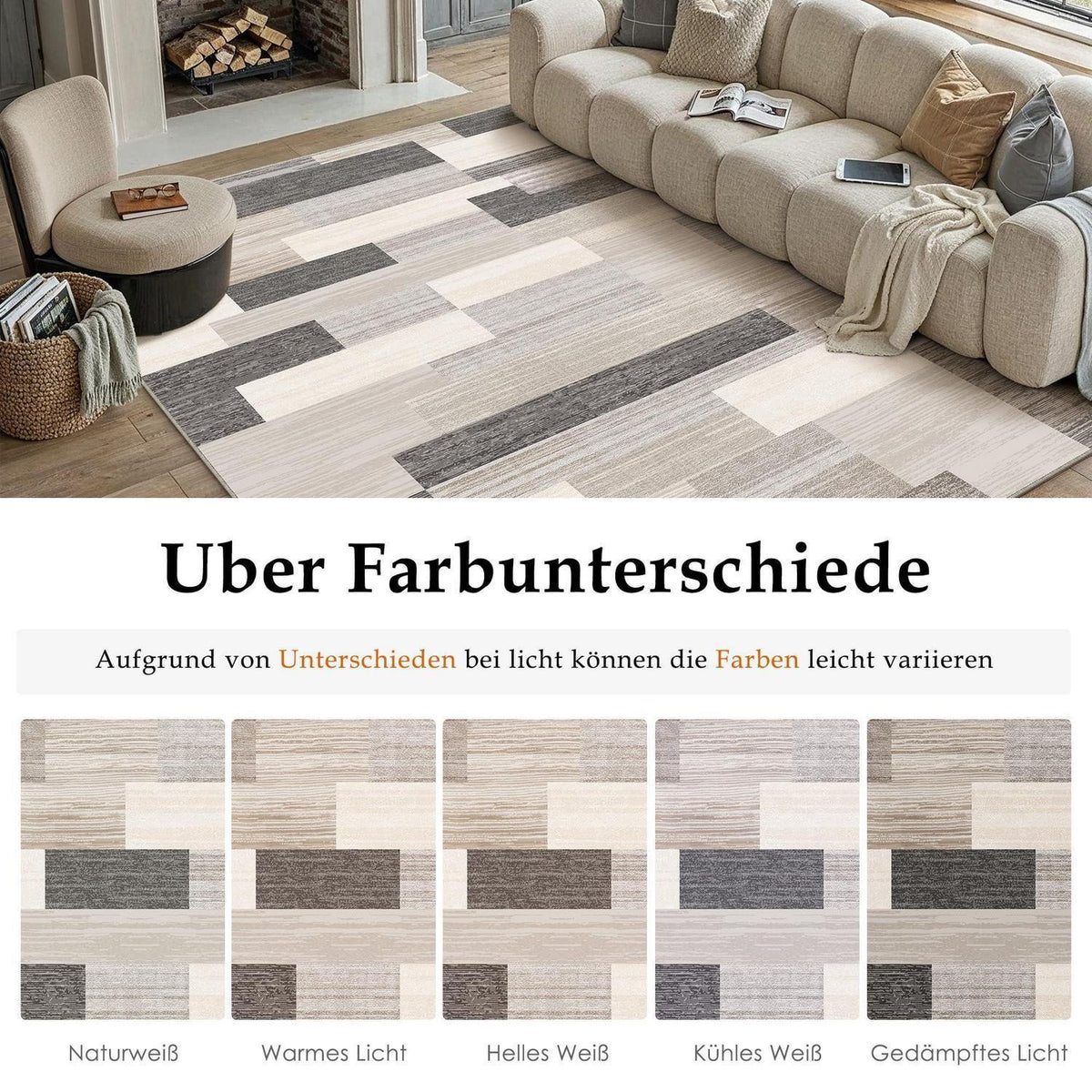 Waschbarer Teppich Beige 160x230cm – Modern & Flauschig