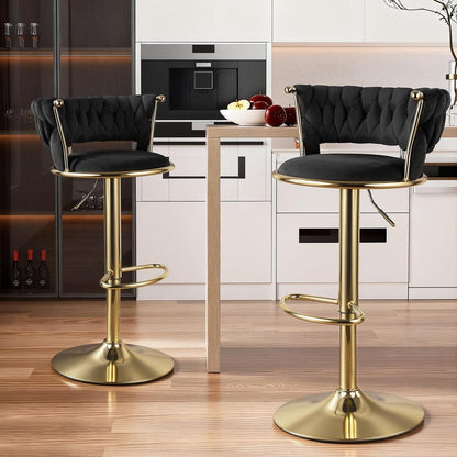 Höhenverstellbarer Barhocker 2er Set mit geflochtener Rückenlehne