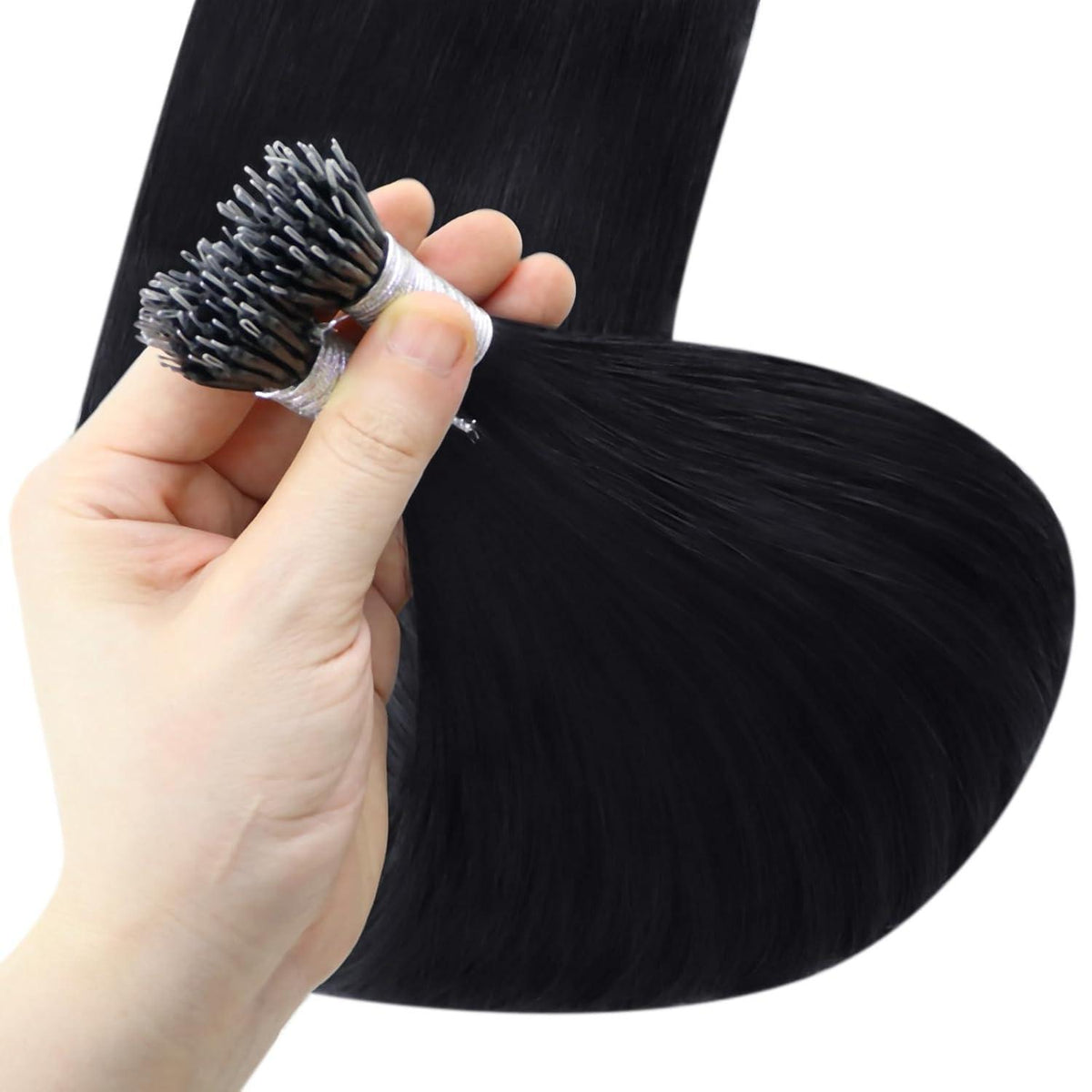 Echthaar Nano Ring Extensions Schwarz 60cm - 50g
