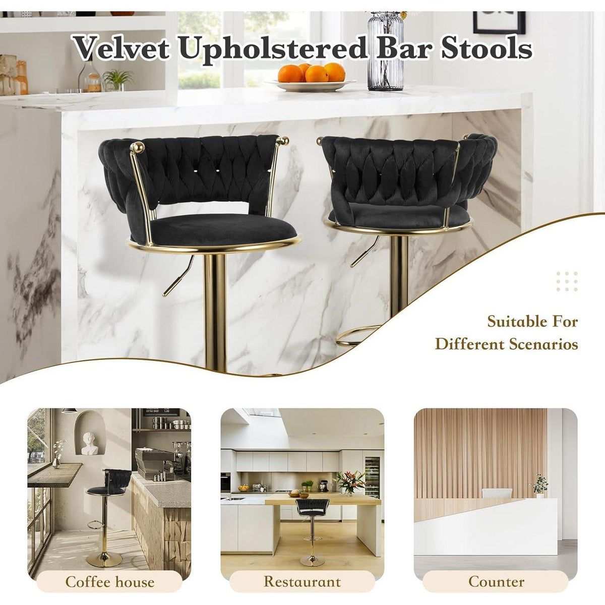 Höhenverstellbarer Barhocker 2er Set – Gold/Schwarz