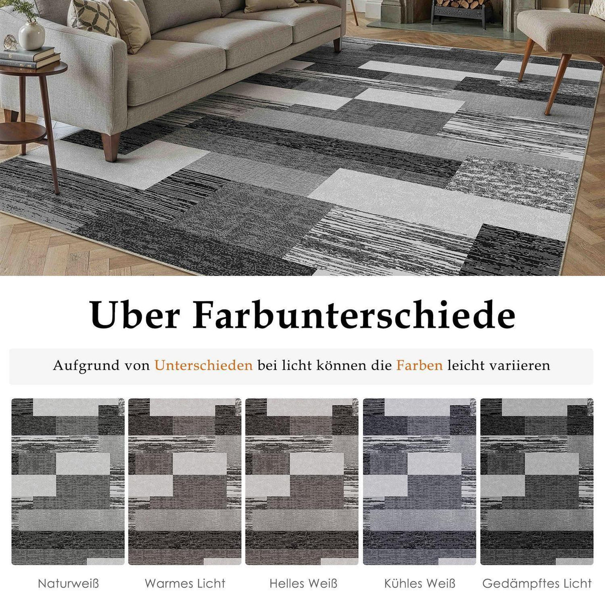Waschbarer Teppich Schwarz 200x300cm – Modern & Pflegeleicht