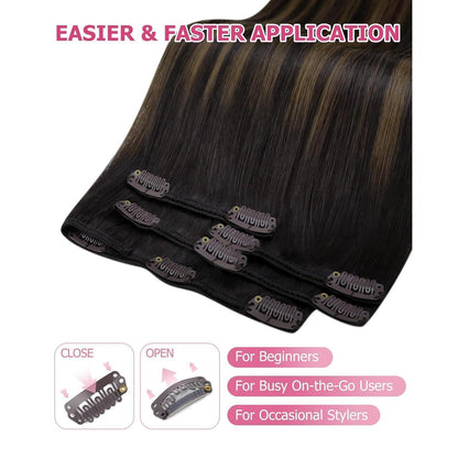 Echthaar Clip-in Extensions Ombre Braun 40cm