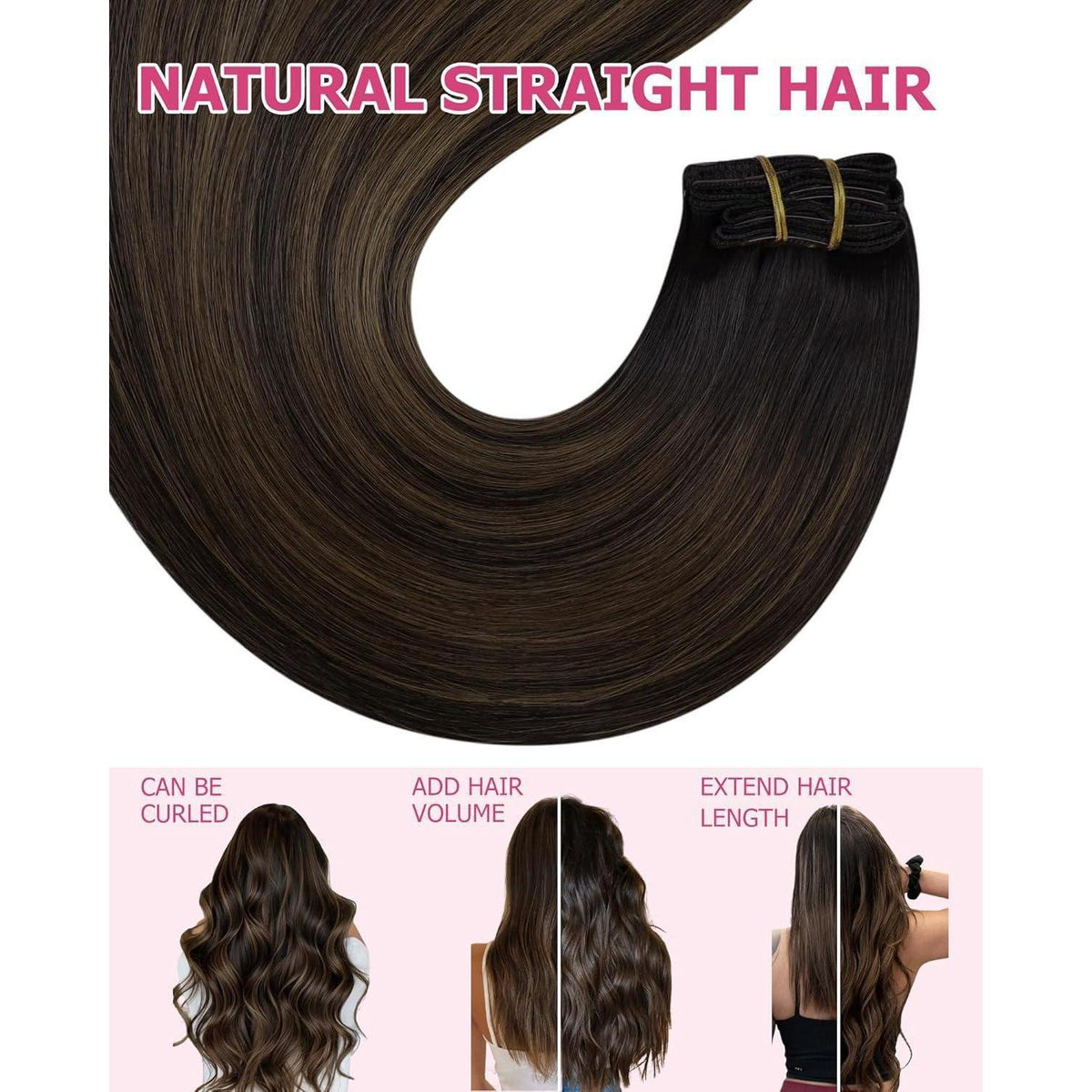 Echthaar Clip-in Extensions Ombre Braun 40cm