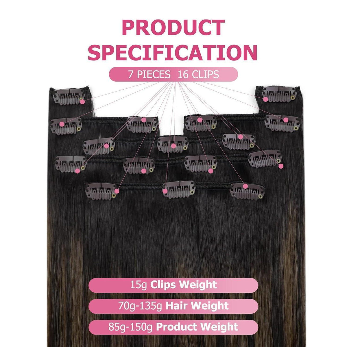 Echthaar Clip-in Extensions Ombre Braun 40cm