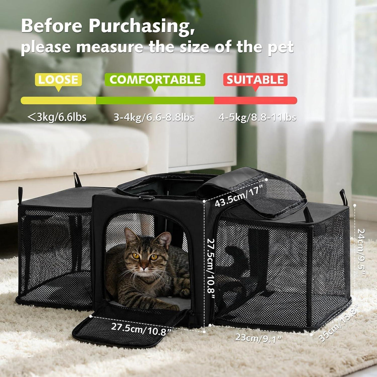 Faltbare Katzentransportbox mit Erweiterung & Ausbruchschutz