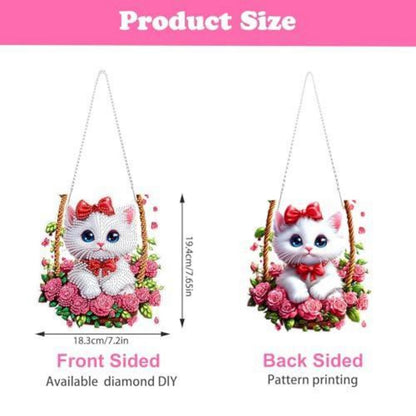 5D Diamantmalerei Kätzchen mit Rose - Fensterbild DIY Set