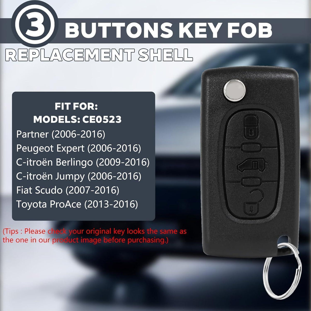 3-Tasten Autoschlüssel Gehäuse CE0523 VA2 für Peugeot/Citroen/Fiat/Toyota