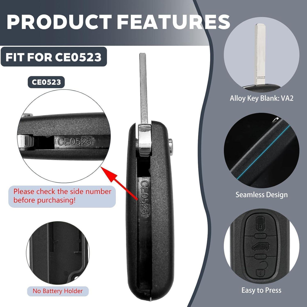 3-Tasten Autoschlüssel Gehäuse CE0523 VA2 für Peugeot/Citroen/Fiat/Toyota