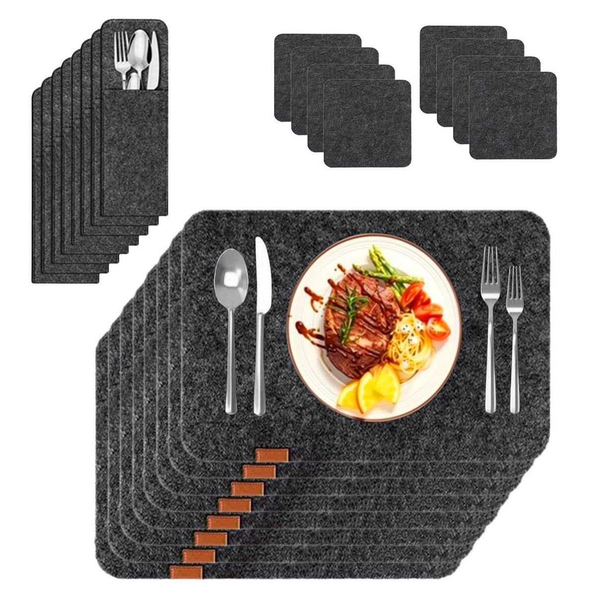 Filz Tischsets 24er Set – Anthrazit Platzdeckchen & Untersetzer