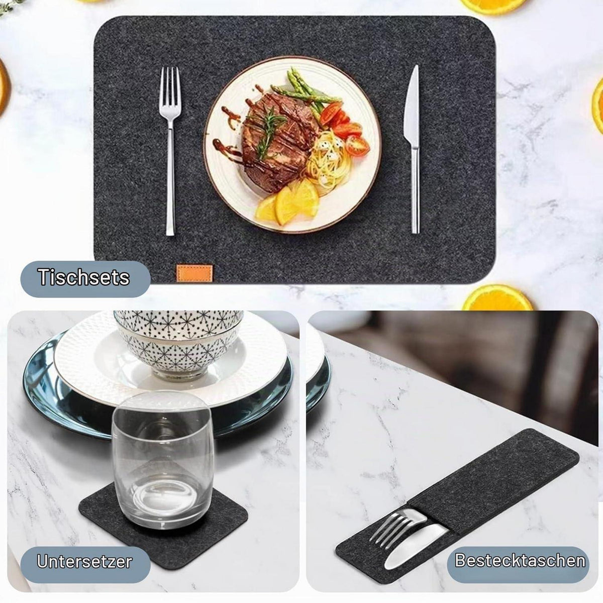 Filz Tischsets 24er Set – Anthrazit Platzdeckchen & Untersetzer