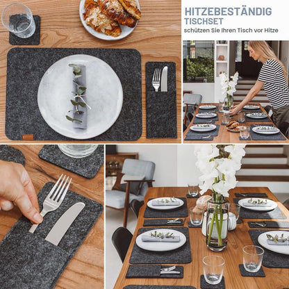 Filz Tischsets 24er Set – Anthrazit Platzdeckchen & Untersetzer