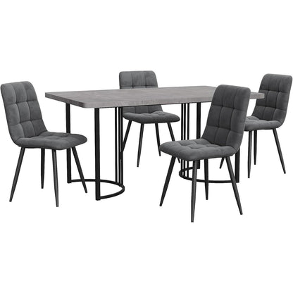 Essgruppe Schwarz-Grau: Esstisch mit 4 Samtstühlen 140x80cm