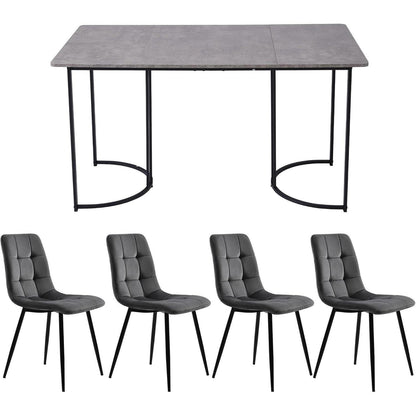 Essgruppe Schwarz-Grau: Esstisch mit 4 Samtstühlen 140x80cm