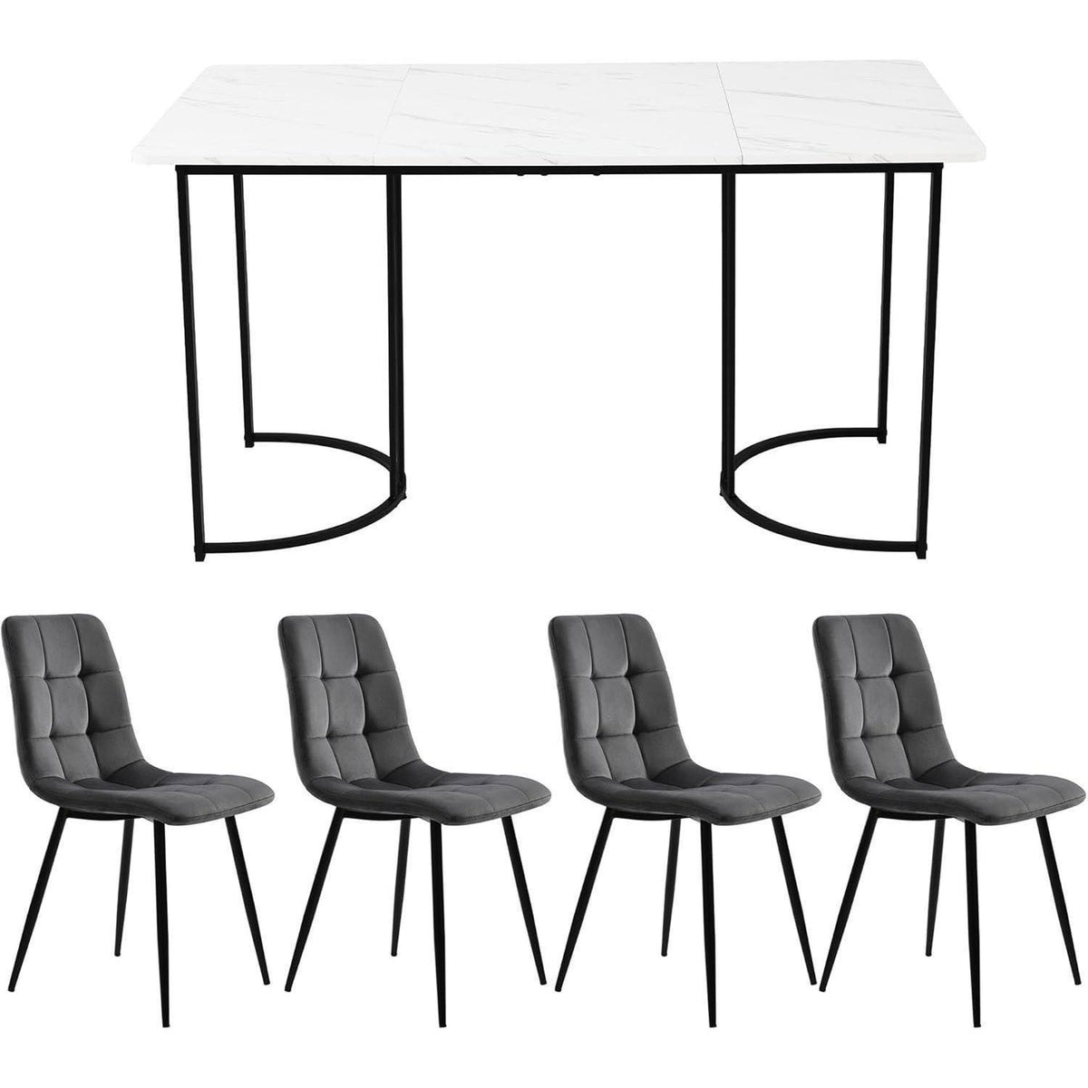 Essgruppe für 4 Personen – Küchentisch mit Samtstühlen Schwarz Weiß
