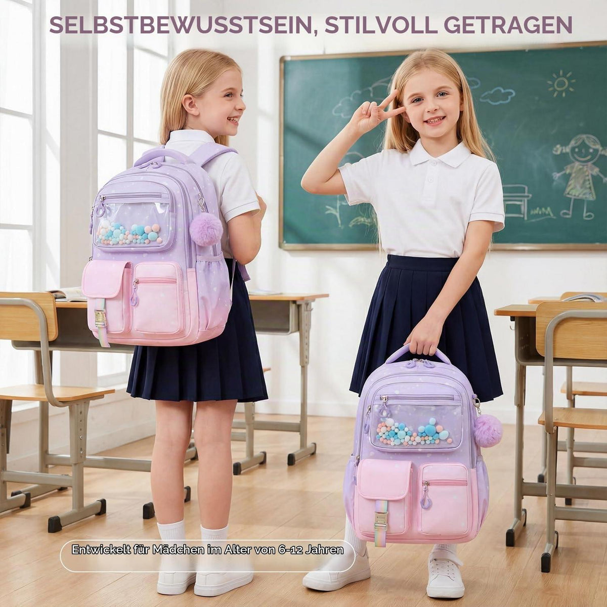 Schulrucksack Mädchen 1.-6. Klasse Rosa-Violett – Leicht & Ergonomisch