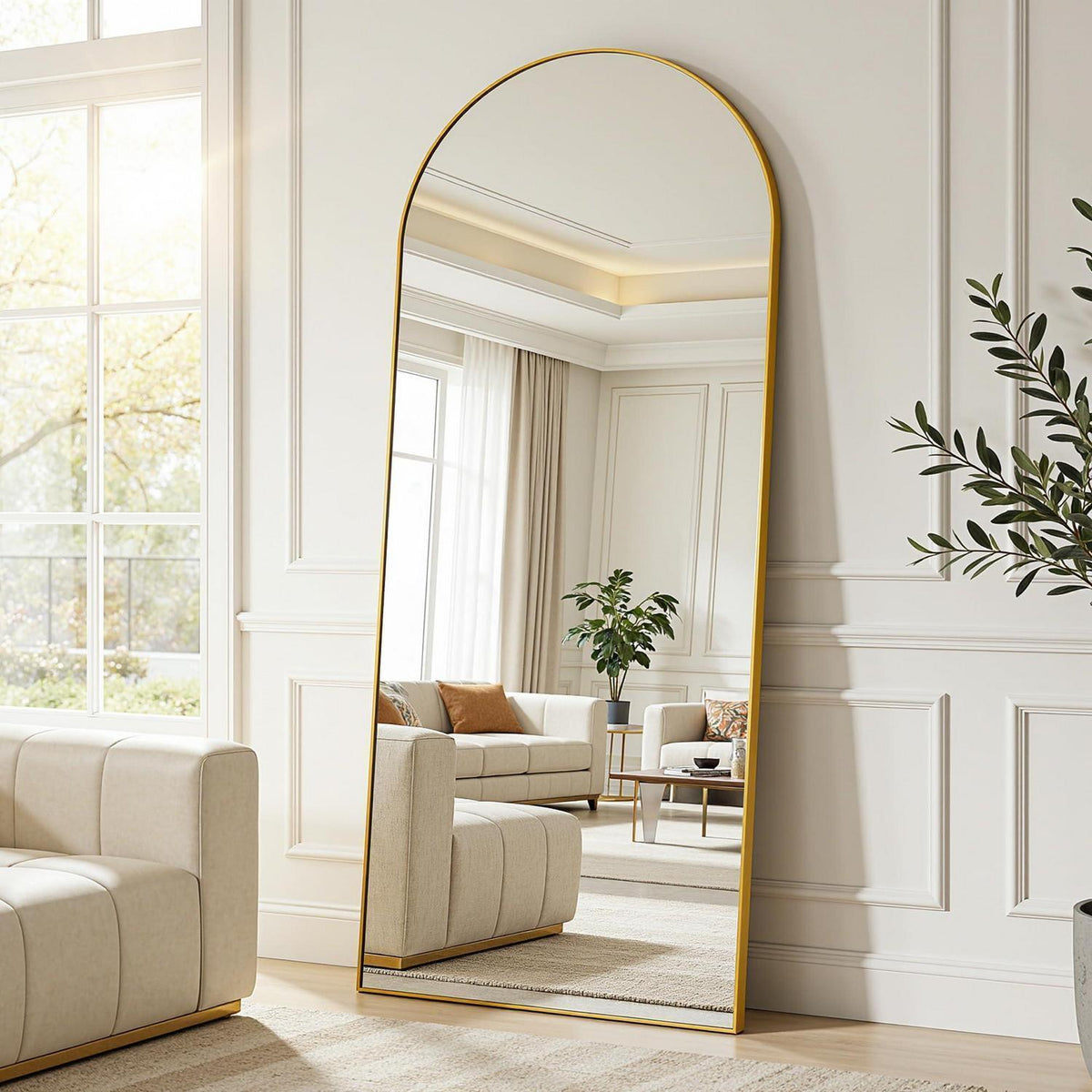 Ganzkörperspiegel gebogen, 180x68cm, Standspiegel Gold