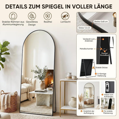 Ganzkörperspiegel gebogen 200x97cm – Standspiegel Schwarz