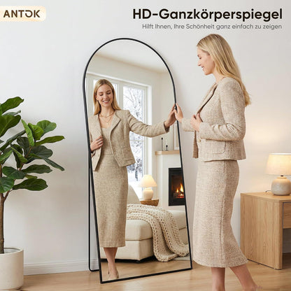 Ganzkörperspiegel gebogen, Standspiegel Schwarz 163x54cm