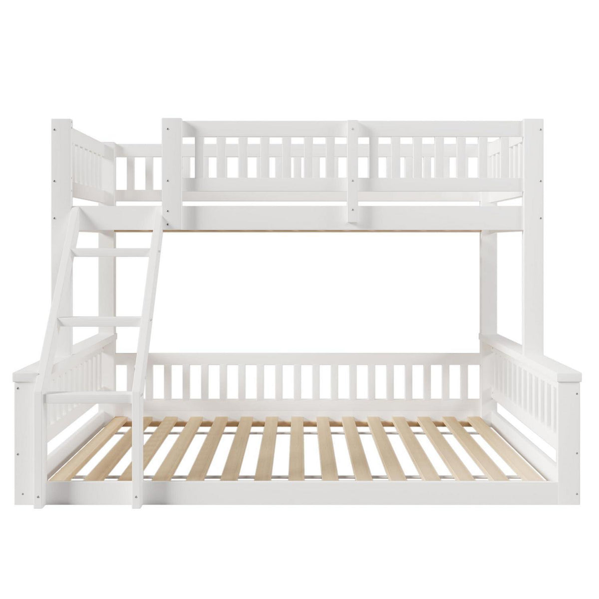 Oxtao Etagenbett 140x200 cm Hochbett mit Leiter und Rausfallschutz für 3 Kinder, Weiß, ohne Matratze