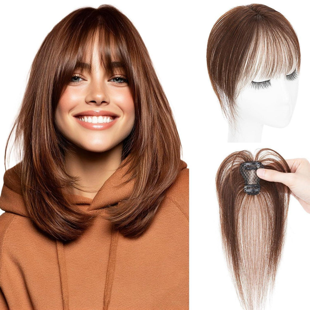Clip-in Pony Echthaar Dunkelbraun – Wispy Bangs für Damen