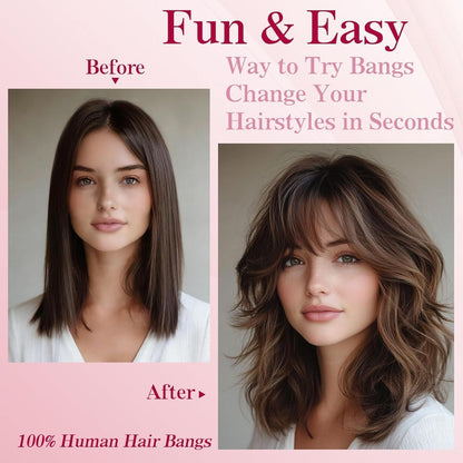 Clip-in Pony Echthaar Dunkelbraun – Wispy Bangs für Damen