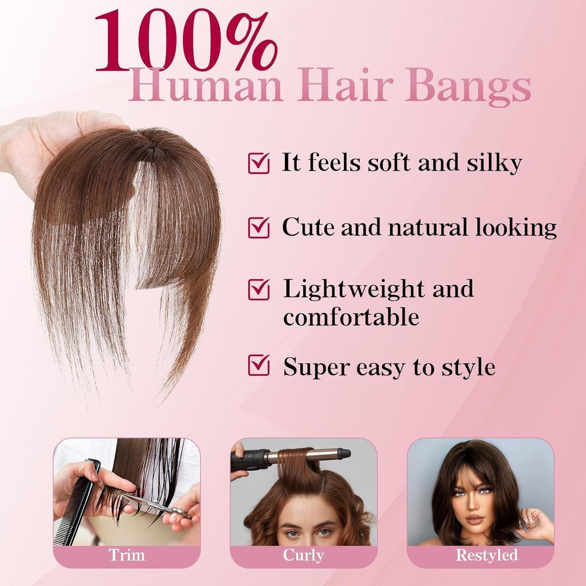Clip-in Pony Echthaar Dunkelbraun – Wispy Bangs für Damen