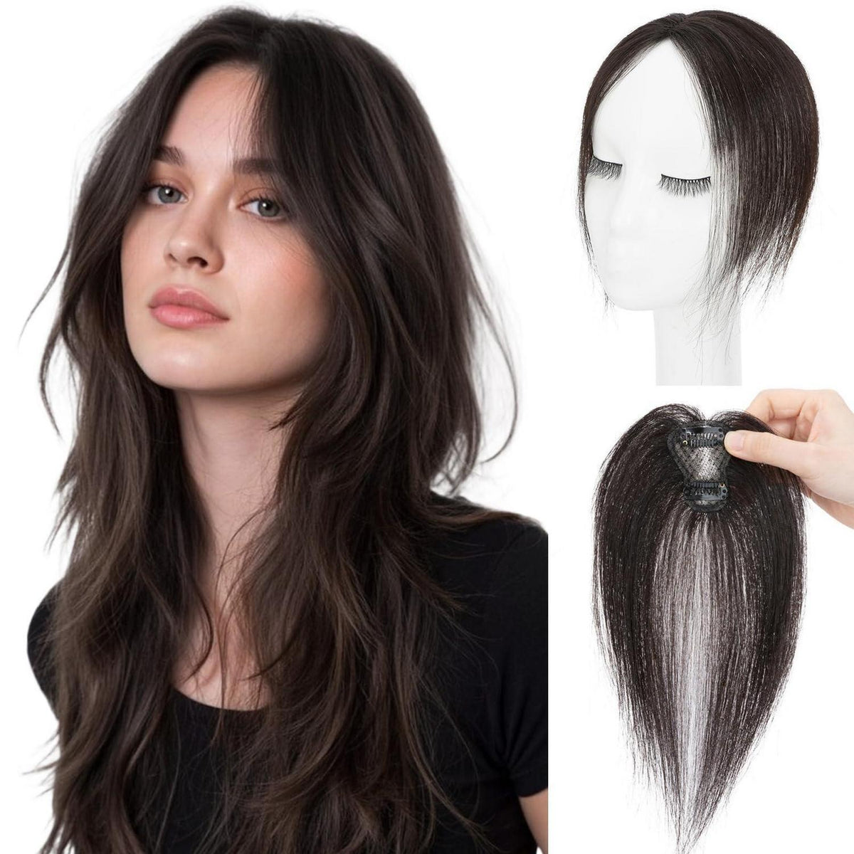 Clip-in Pony Echthaar – Curtain Bangs 1B Schwarz