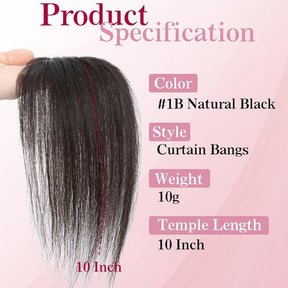 Clip-in Pony Echthaar – Curtain Bangs 1B Schwarz