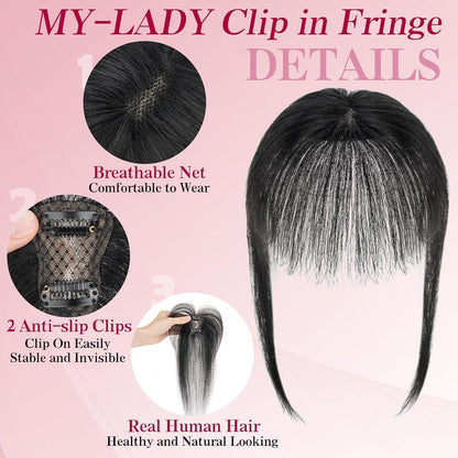 Clip-in Pony Echthaar Wispy Bangs Schwarz 10g