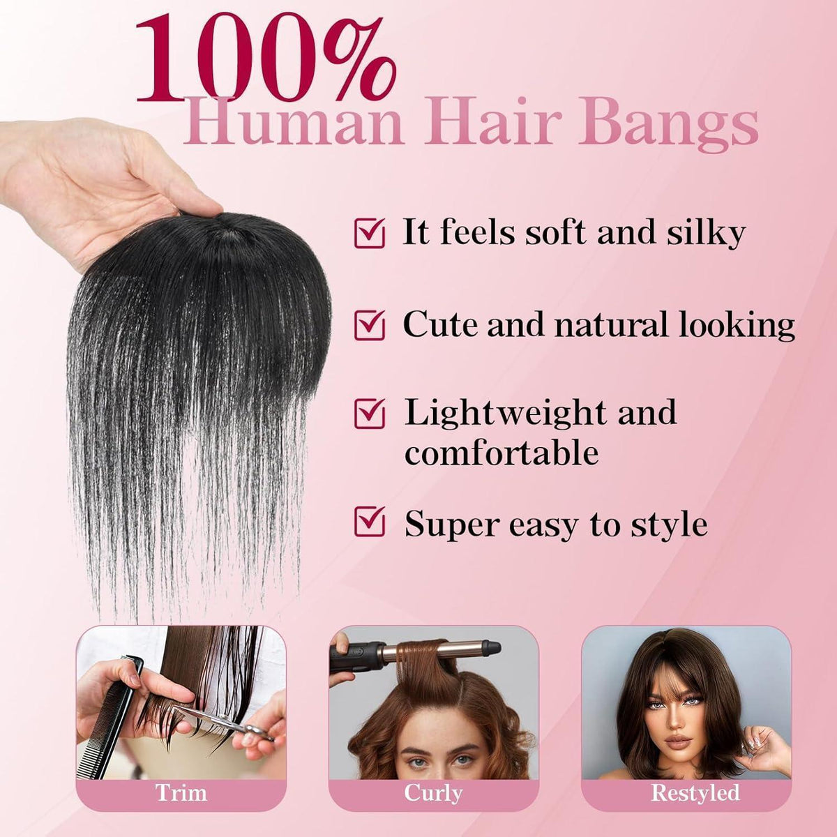 Clip-in Pony Echthaar Wispy Bangs Schwarz 10g