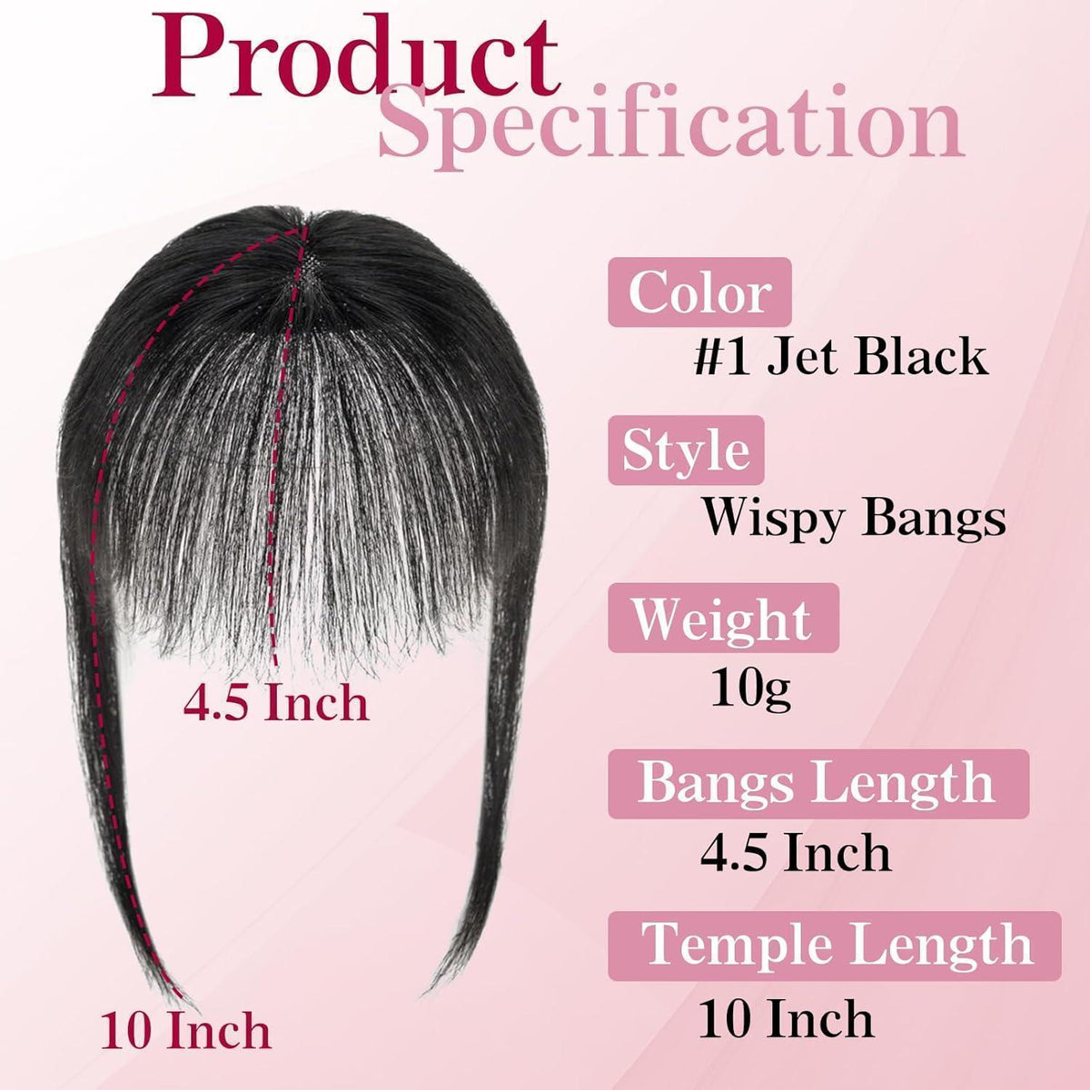 Clip-in Pony Echthaar Wispy Bangs Schwarz 10g