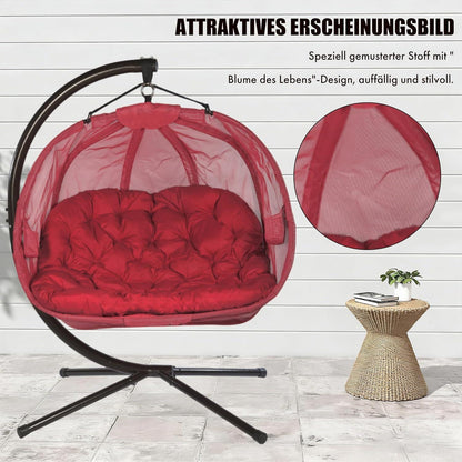 Hängesessel 2 Personen mit Gestell & Kissen – Rot