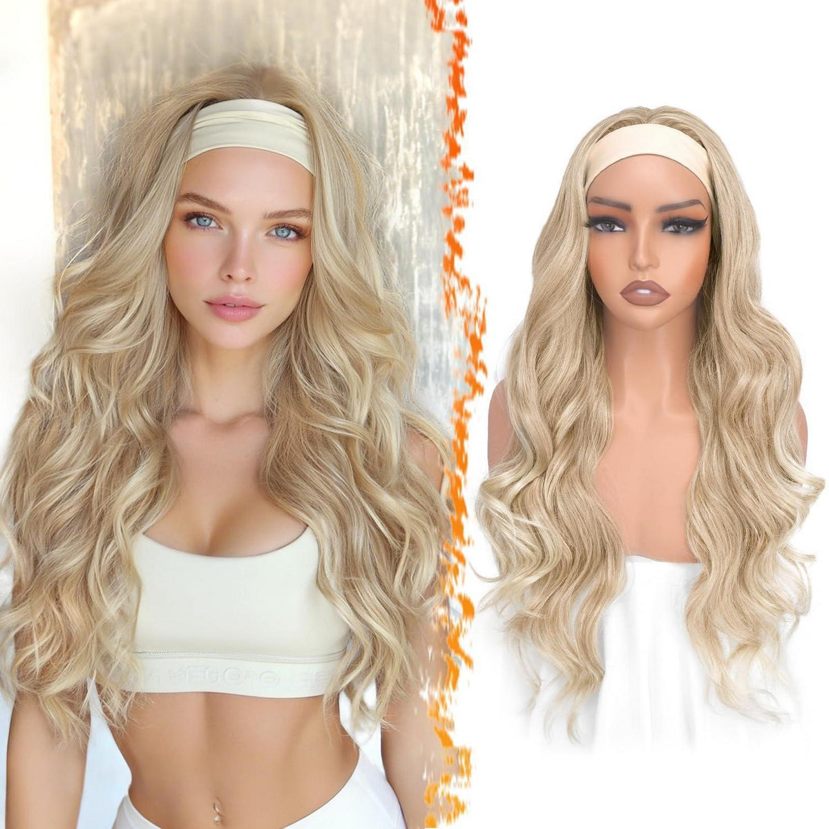 Goldblond Welle Stirnband Perücke – 66cm, Natürlicher Look