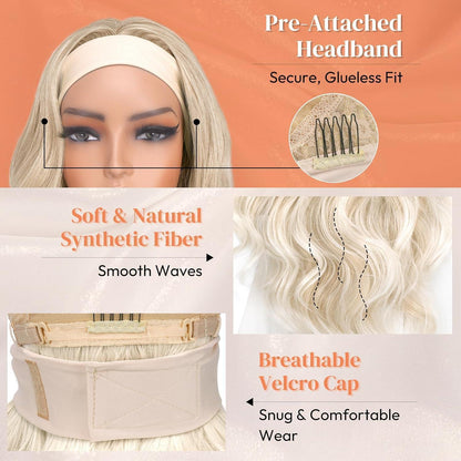 Goldblond Welle Stirnband Perücke – 66cm, Natürlicher Look