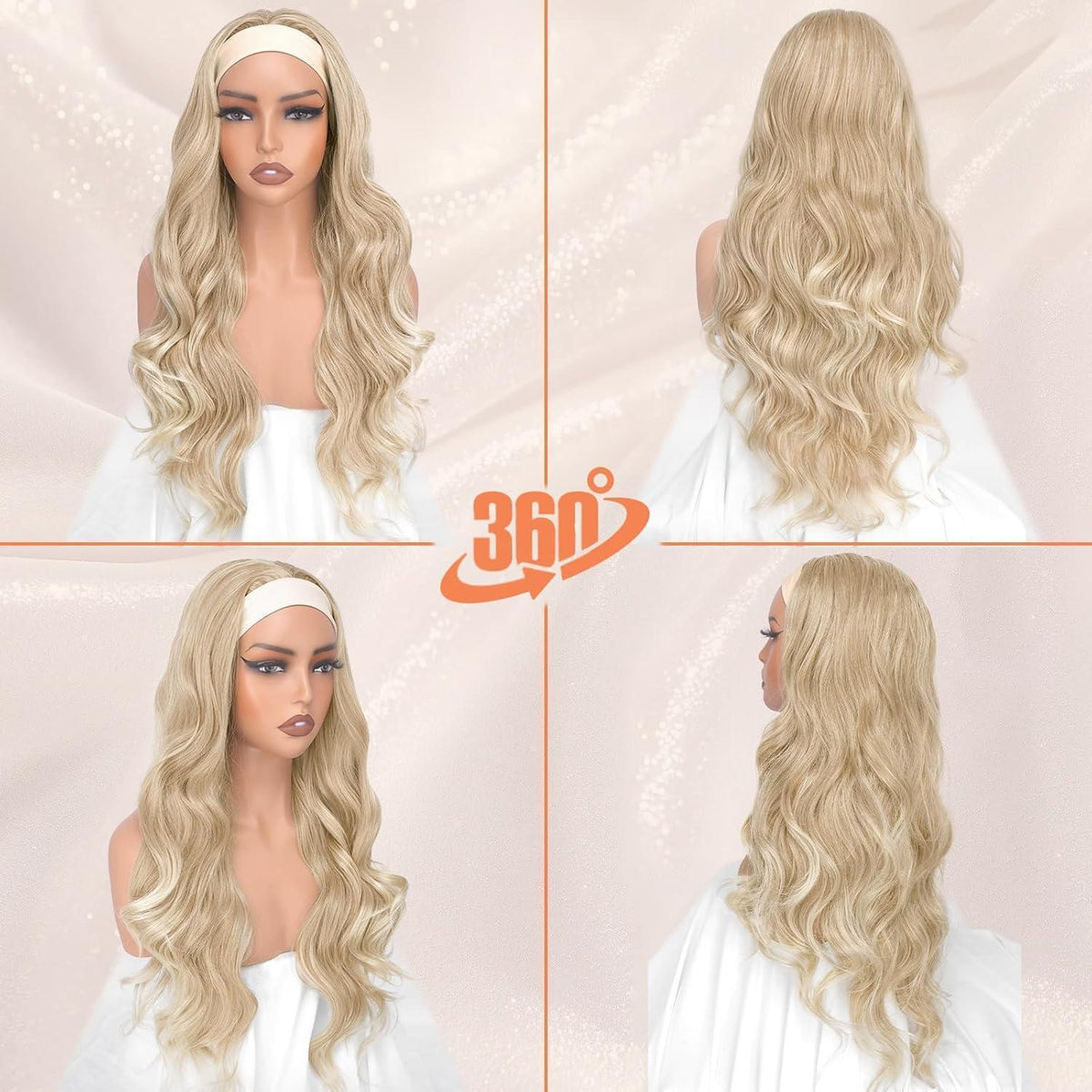 Goldblond Welle Stirnband Perücke – 66cm, Natürlicher Look