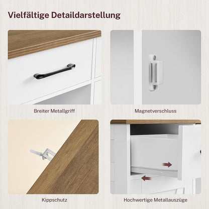 Sideboard mit Schubladen & Regalen – Weiß 90x30x80cm